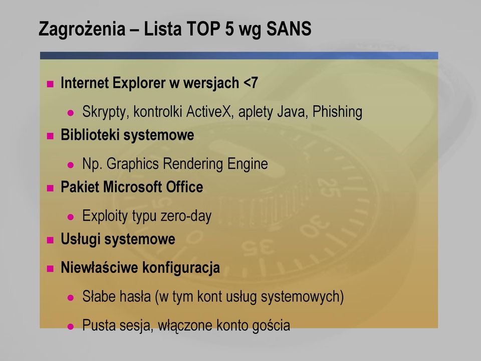 Graphics Rendering Engine Pakiet Microsoft Office Exploity typu zero-day Usługi