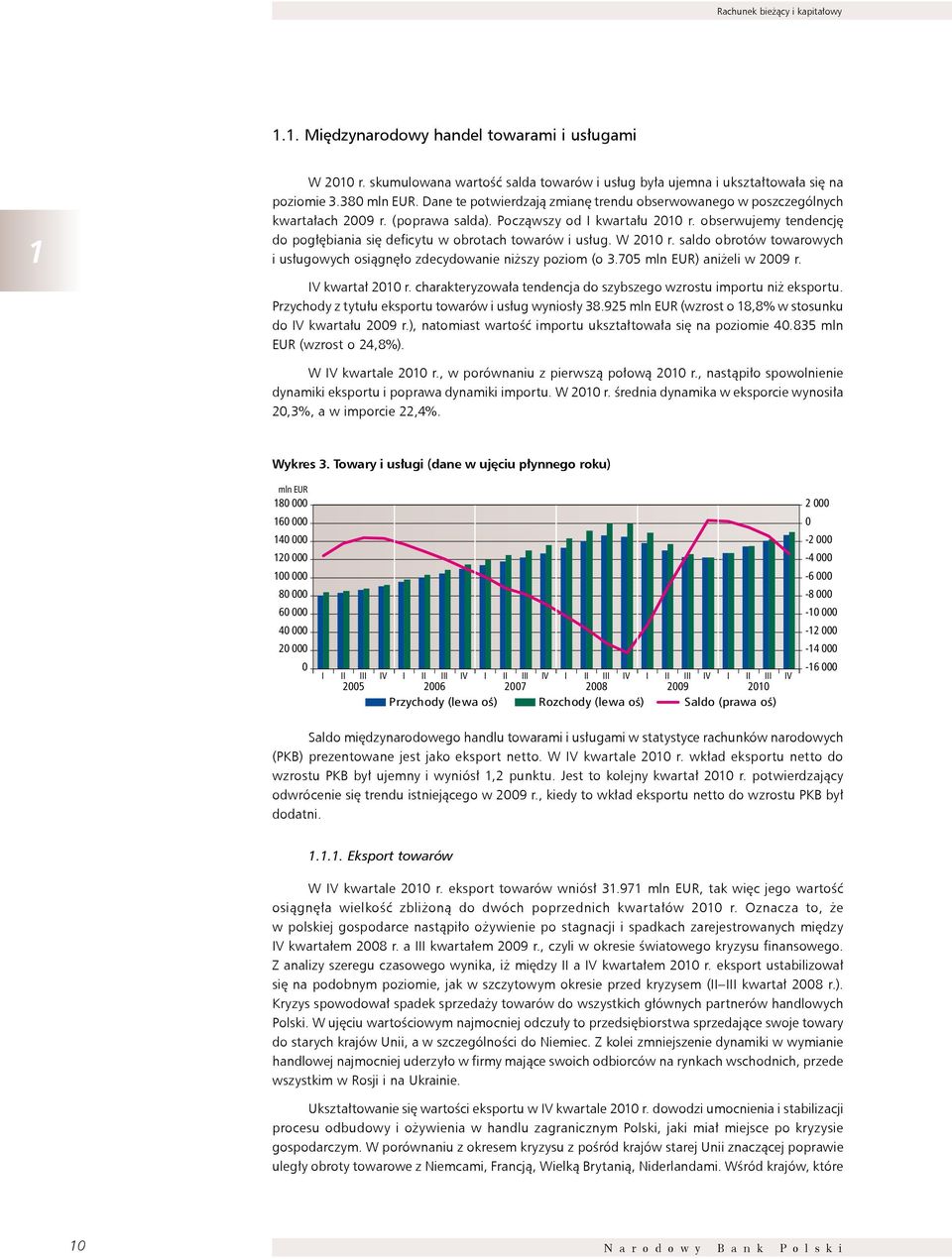 obserwujemy tendencję do pogłębiania się deficytu w obrotach towarów i usług. W 2010 r. saldo obrotów towarowych i usługowych osiągnęło zdecydowanie niższy poziom (o 3.705 mln EUR) aniżeli w 2009 r.
