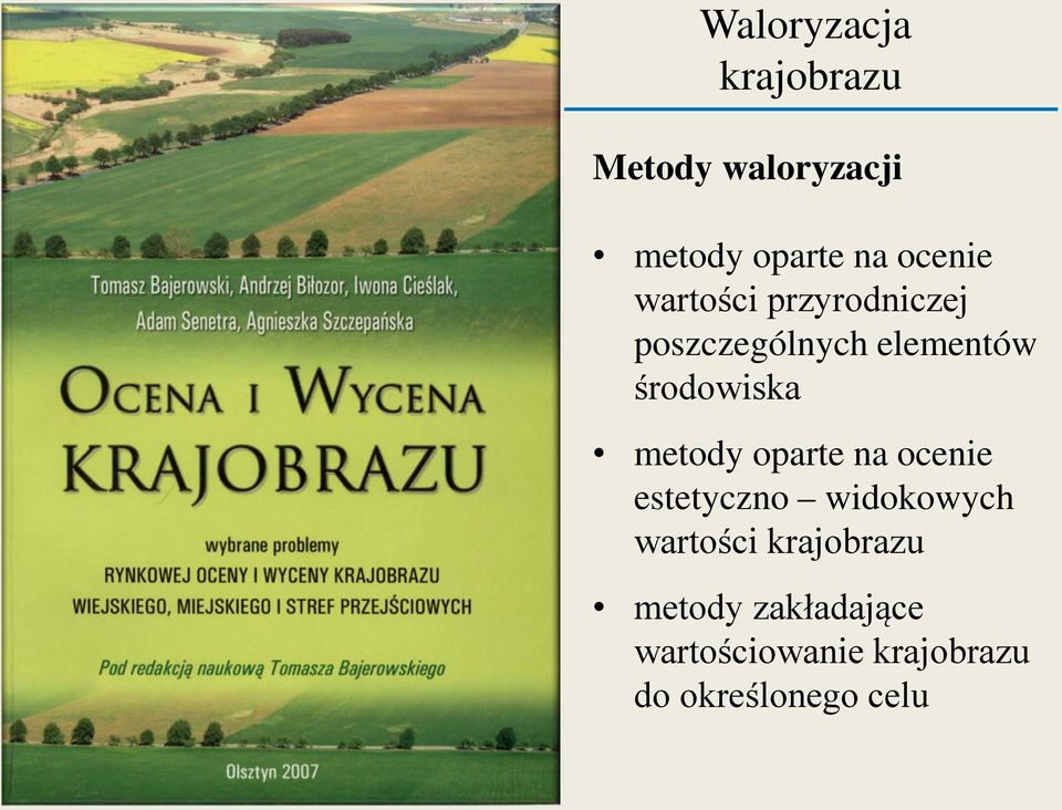 środowiska metody oparte na ocenie estetyczno widokowych