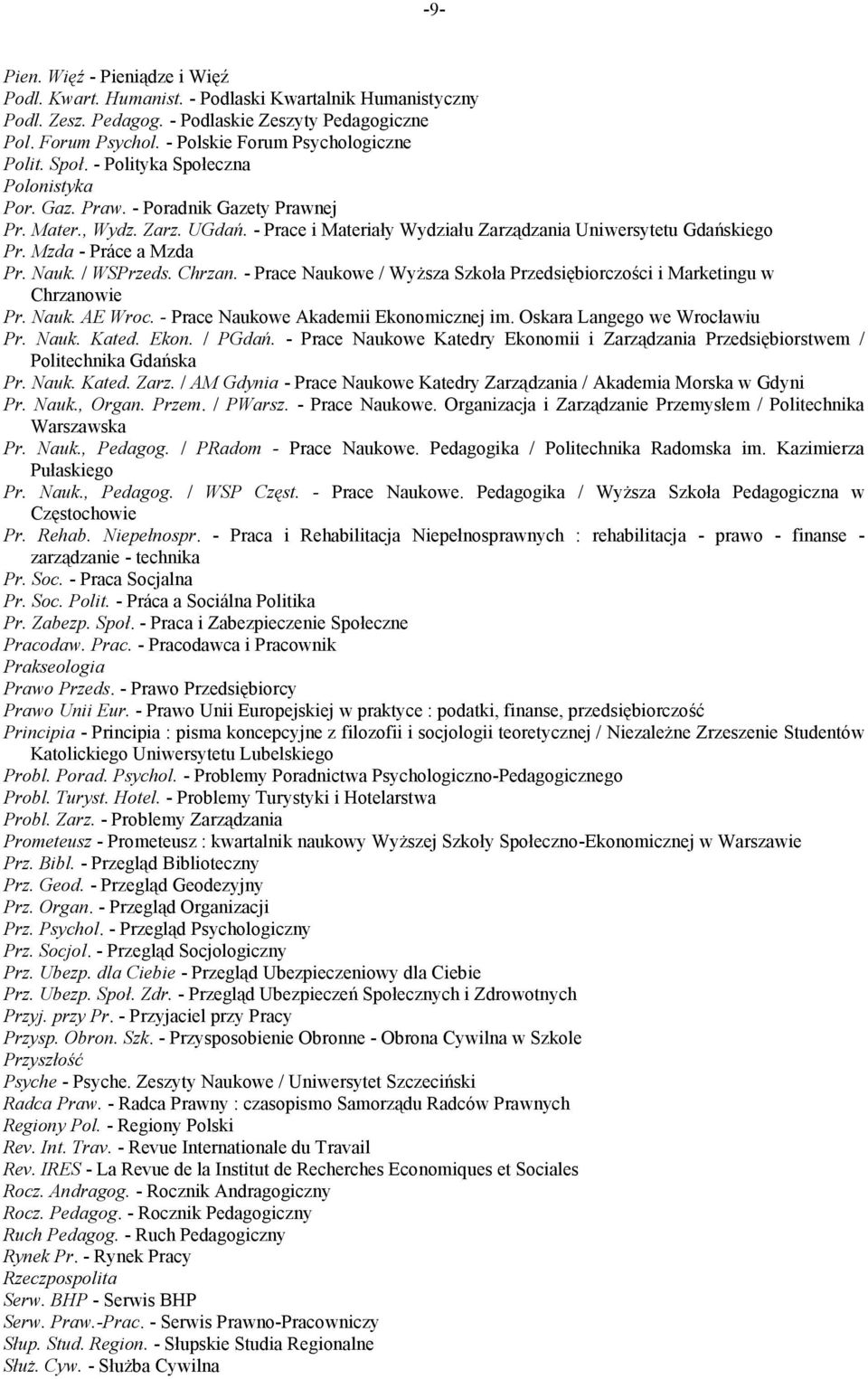 - Prace i Materiały Wydziału Zarządzania Uniwersytetu Gdańskiego Pr. Mzda - Práce a Mzda Pr. Nauk. / WSPrzeds. Chrzan. - Prace Naukowe / Wyższa Szkoła Przedsiębiorczości i Marketingu w Chrzanowie Pr.