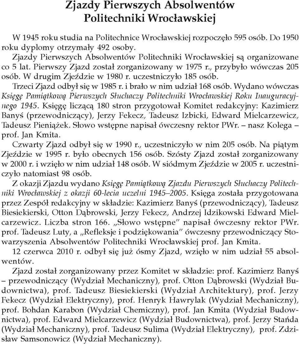 W drugim ZjeŸdzie w 1980 r. uczestniczy³o 185 osób. Trzeci Zjazd odby³ siê w 1985 r. i bra³o w nim udzia³ 168 osób.