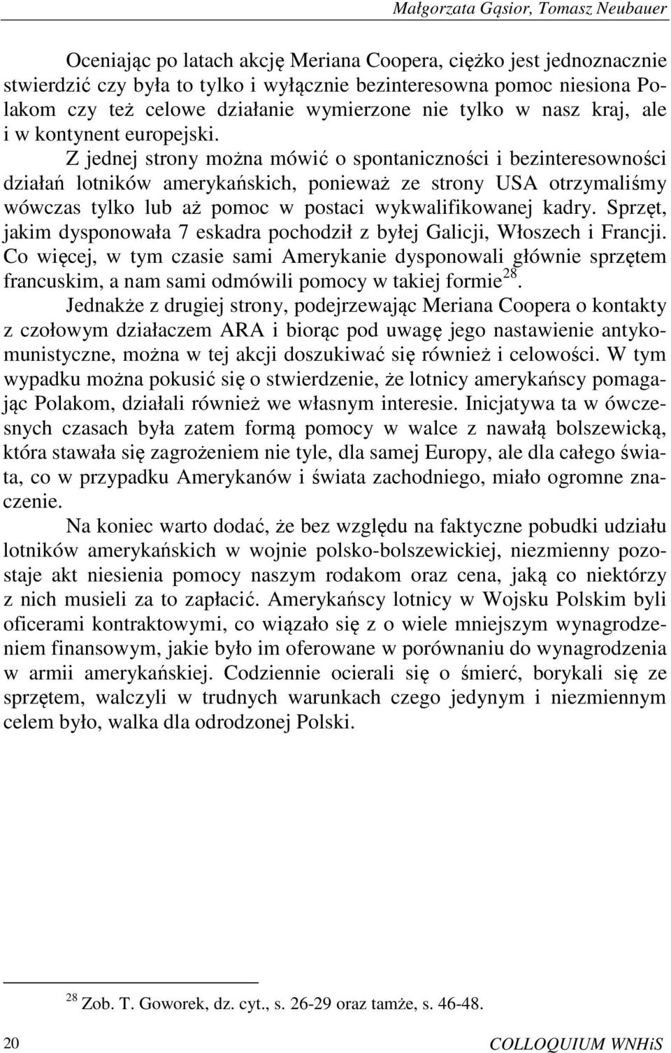 Z jednej strony można mówić o spontaniczności i bezinteresowności działań lotników amerykańskich, ponieważ ze strony USA otrzymaliśmy wówczas tylko lub aż pomoc w postaci wykwalifikowanej kadry.