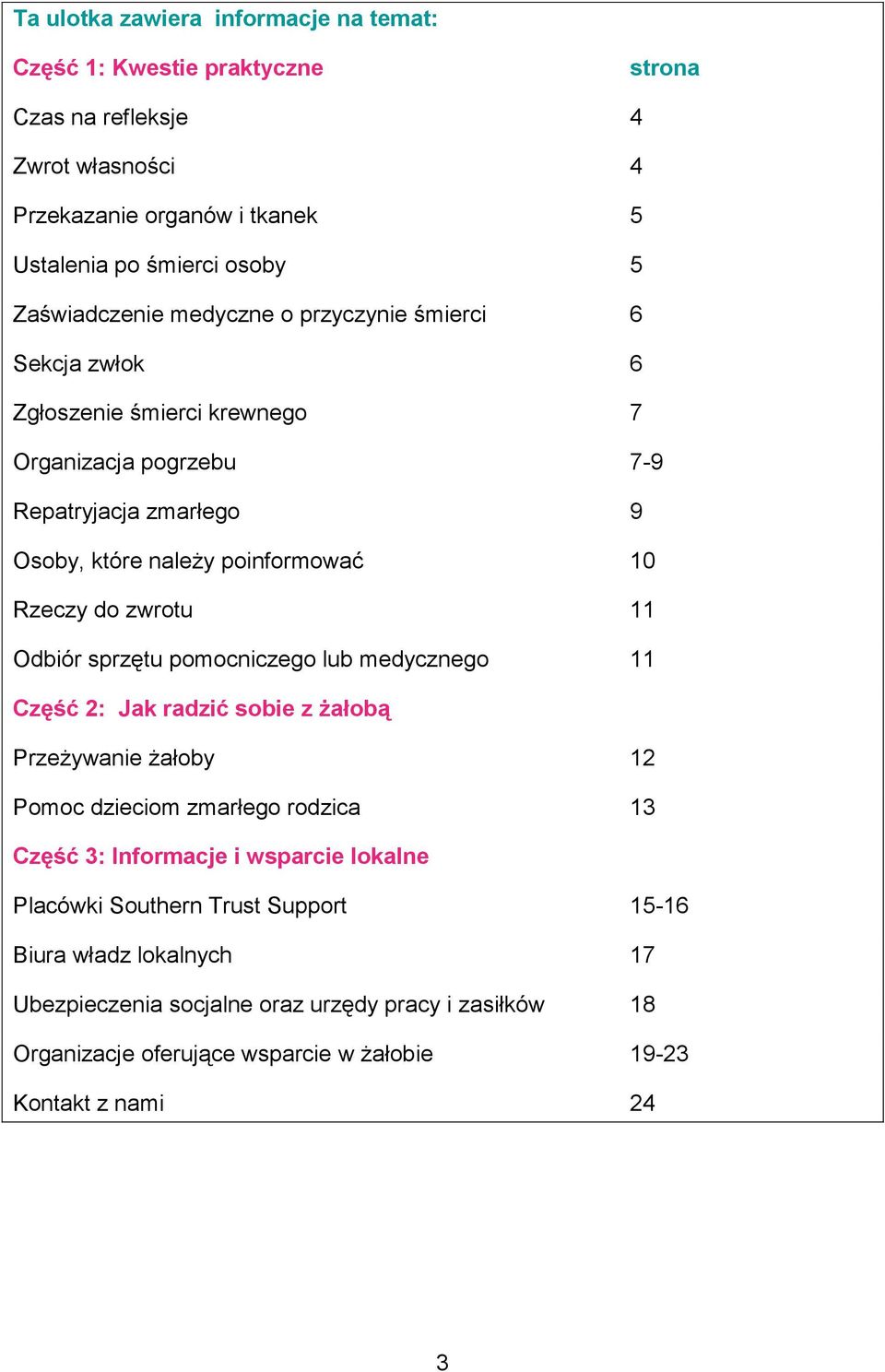 do zwrotu 11 Odbiór sprzętu pomocniczego lub medycznego 11 Część 2: Jak radzić sobie z żałobą Przeżywanie żałoby 12 Pomoc dzieciom zmarłego rodzica 13 Część 3: Informacje i wsparcie