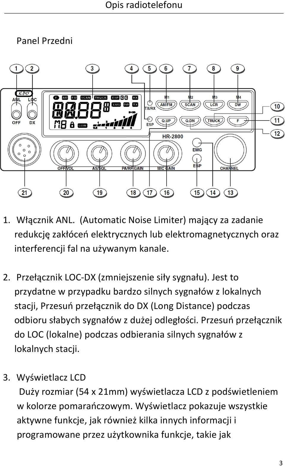 Przełącznik LOC-DX (zmniejszenie siły sygnału).