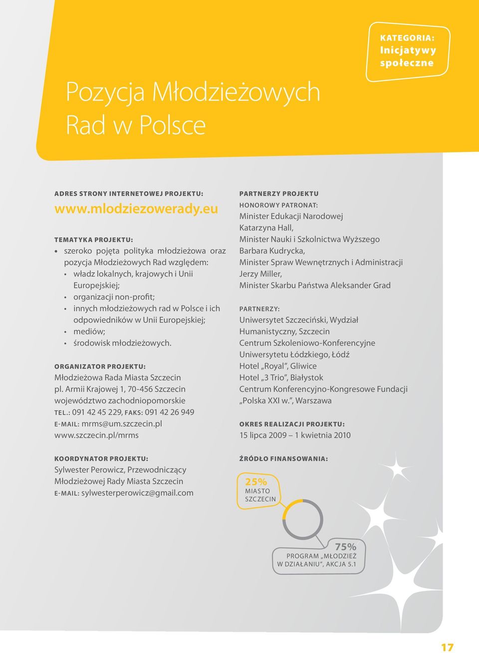 Polsce i ich odpowiedników w Unii Europejskiej; mediów; środowisk młodzieżowych. ORGANIZATOR PROJEKTU: Młodzieżowa Rada Miasta Szczecin pl.