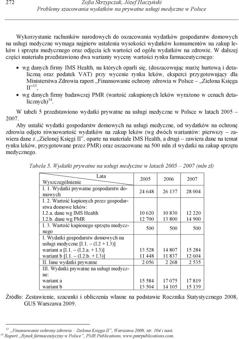 W dalszej cz ci materiału przedstawiono dwa warianty wyceny warto ci rynku farmaceutycznego: wg danych firmy IMS Health, na których oparli si, (doszacowuj c mar hurtow i detaliczn oraz podatek VAT)