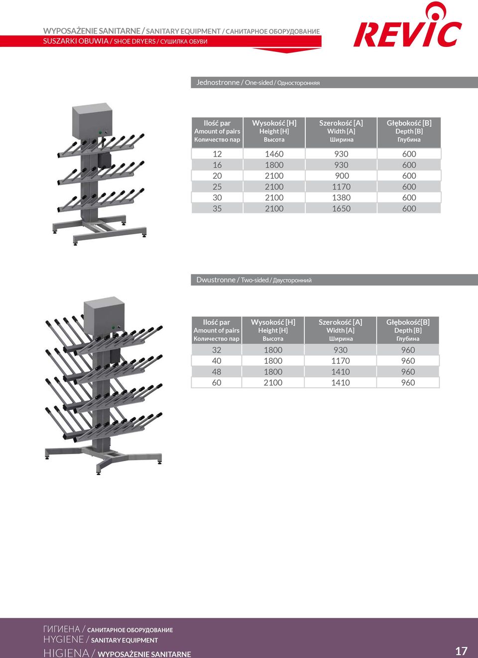 1380 600 35 2100 1650 600 Dwustronne / Two-sided / Двусторонний Ilość par Amount of pairs количество пар Wysokość [H] Height [H] Высота Szerokość [A] Width [A] Ширина Głębokość[B]