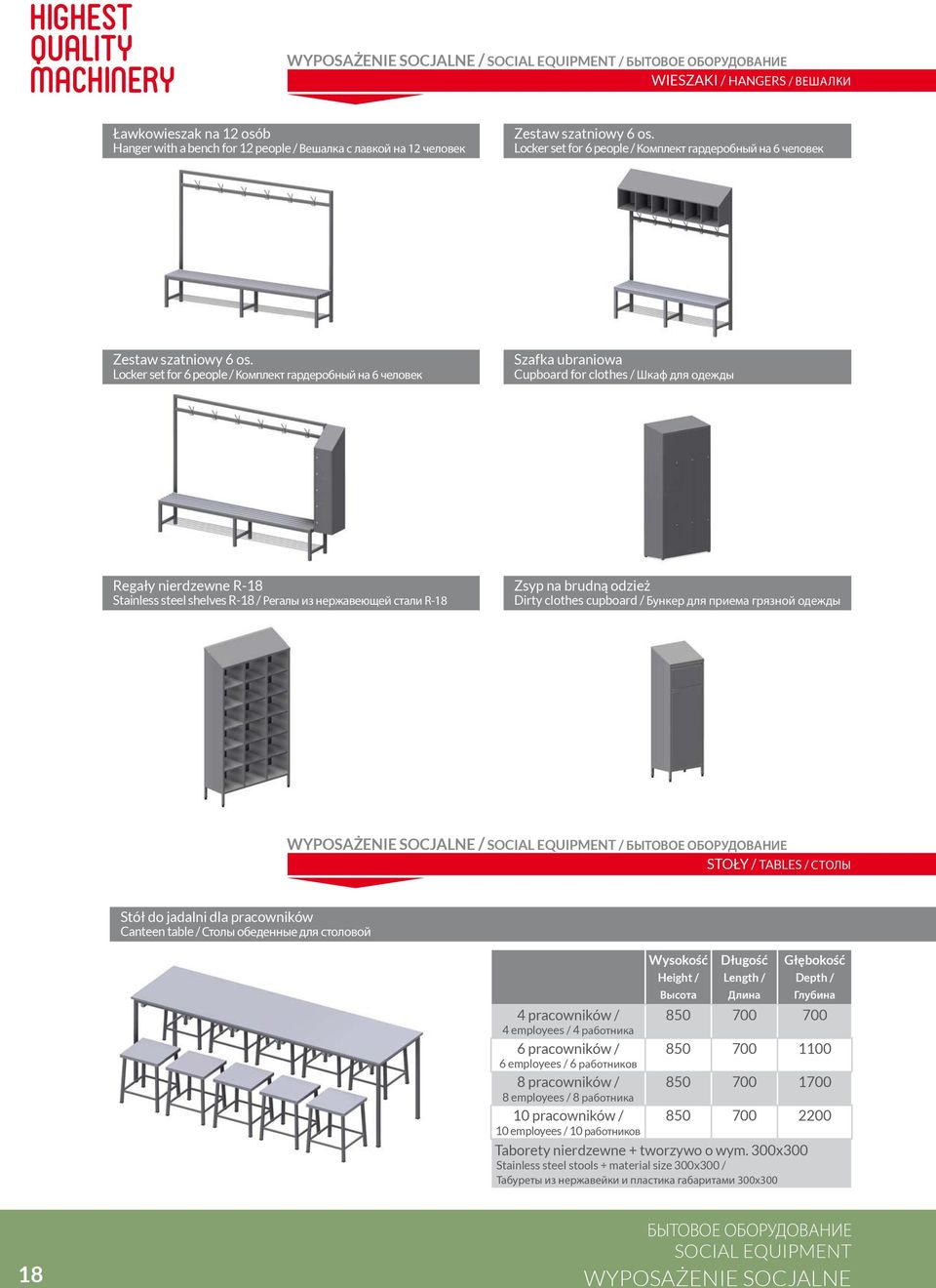 Locker set for 6 people / Комплект гардеробный на 6 человек Szafka ubraniowa Cupboard for clothes / Шкаф для одежды Regały nierdzewne R-18 Stainless steel shelves R-18 / Регалы из нержавеющей стали