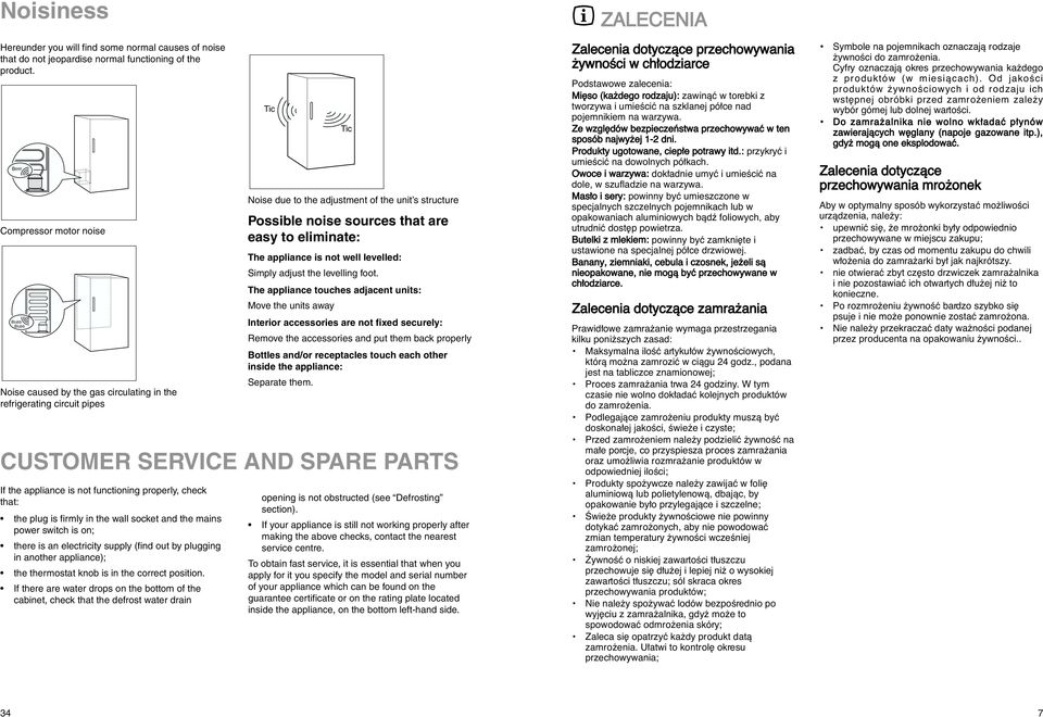 are easy to eliminate: The appliance is not well levelled: Simply adjust the levelling foot.