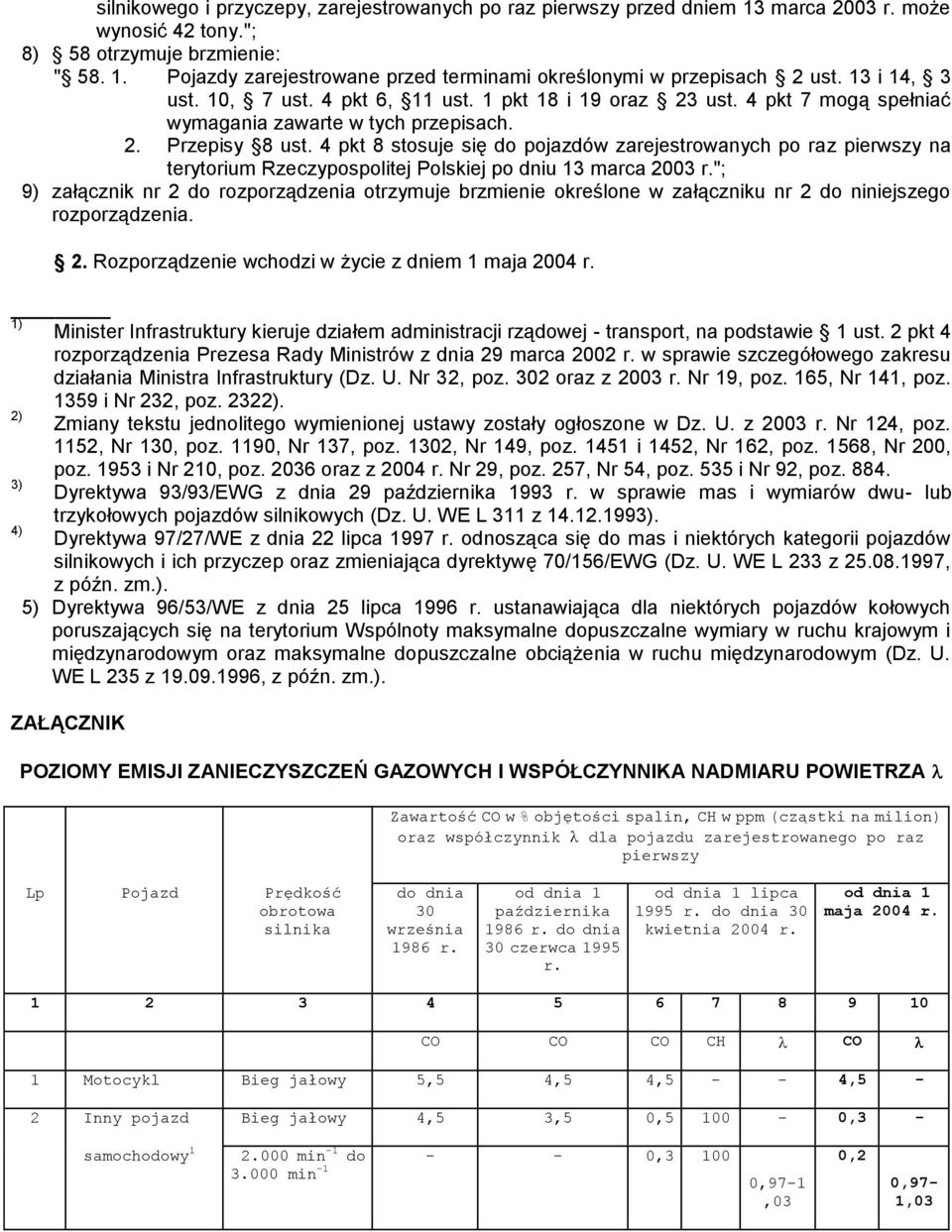 4 pkt 8 stosuje się do pojazdów zarejestrowanych po raz pierwszy na terytorium Rzeczypospolitej Polskiej po dniu 13 marca 2003 r.