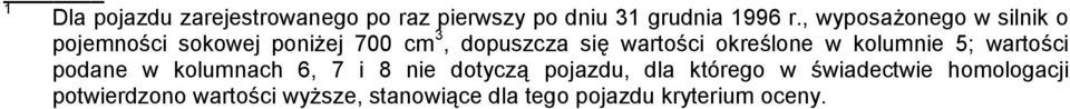 określone w kolumnie 5; wartości podane w kolumnach 6, 7 i 8 nie dotyczą pojazdu, dla