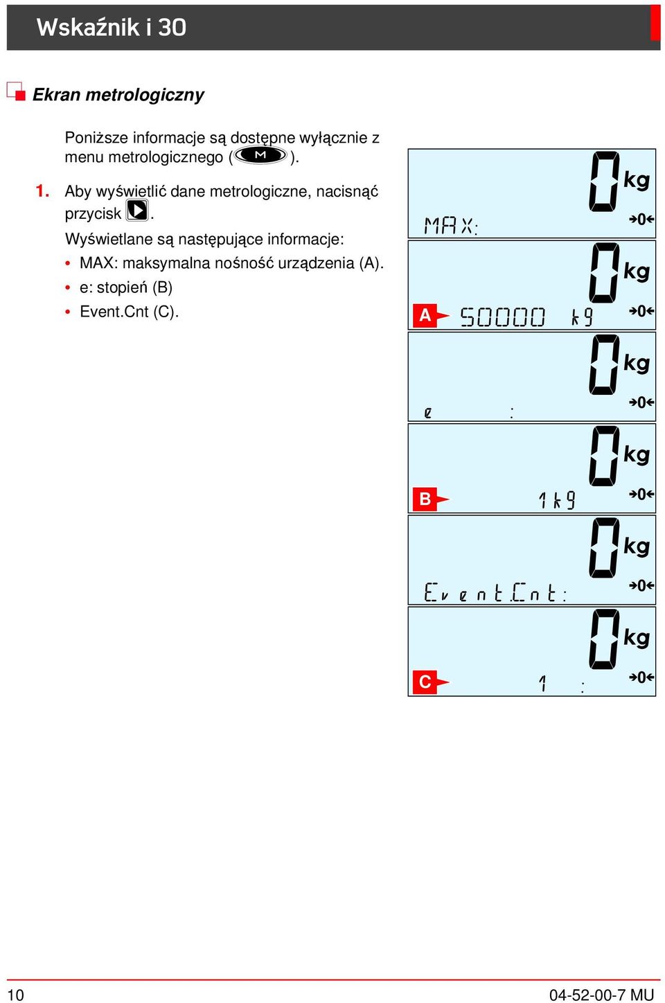 Wyświetlane są następujące informacje: MAX: masymalna nośność urządzenia (A).