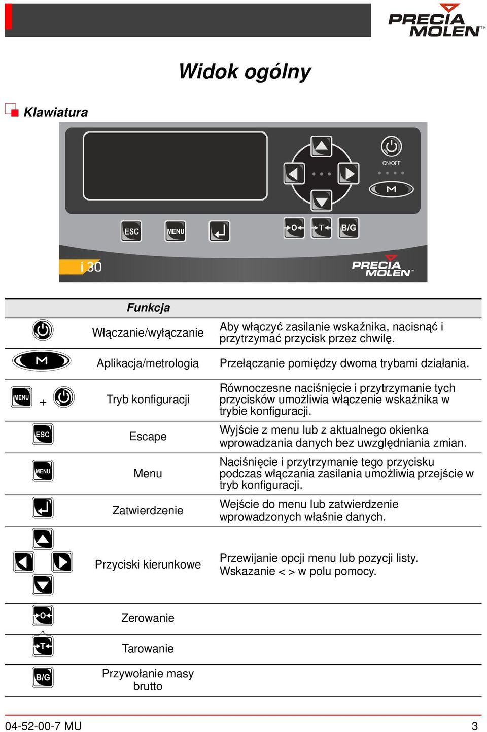 Równoczesne naciśnięcie i przytrzymanie tych przycisów umożliwia włączenie wsaźnia w trybie onfiguracji. Wyjście z menu lub z atualnego oiena wprowadzania danych bez uwzględniania zmian.