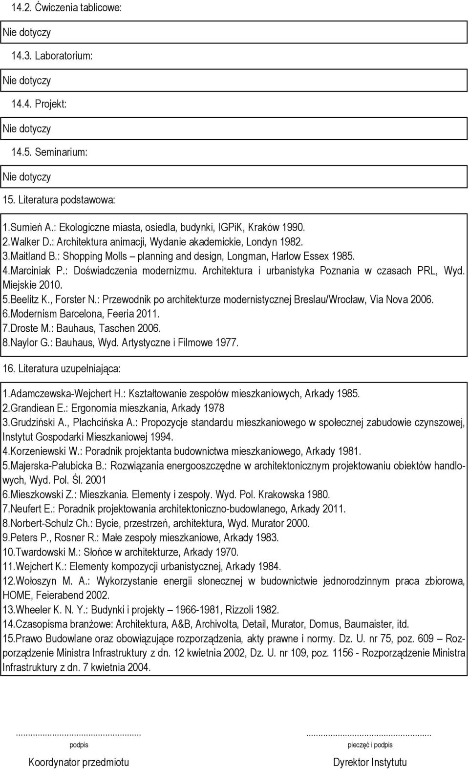Architektura i urbanistyka Poznania w czasach PRL, Wyd. Miejskie 2010. 5.Beelitz K., Forster N.: Przewodnik po architekturze modernistycznej Breslau/Wrocław, Via Nova 2006. 6.