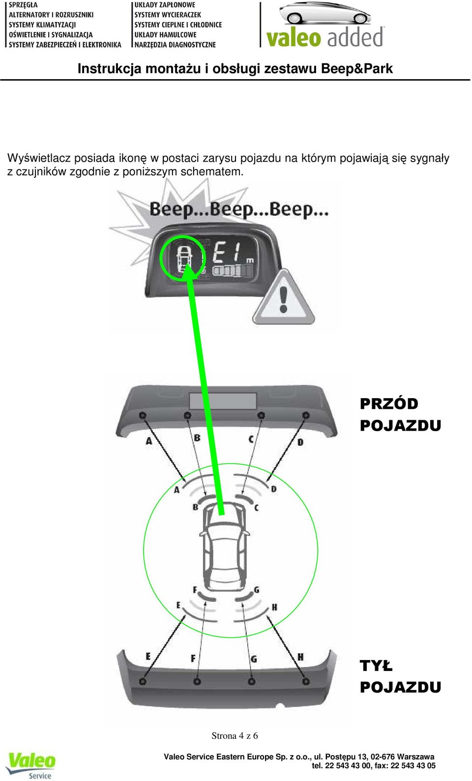 sygnały z czujników zgodnie z poniŝszym