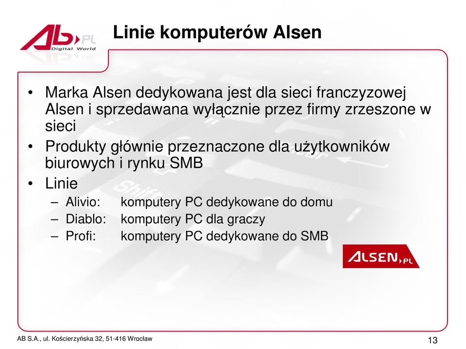 przeznaczone dla uŝytkowników biurowych i rynku SMB Linie Alivio: komputery PC