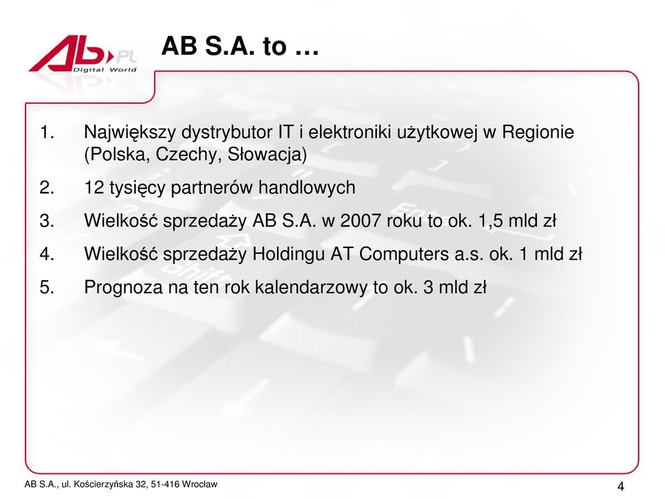 Słowacja) 2. 12 tysięcy partnerów handlowych 3. Wielkość sprzedaŝy AB