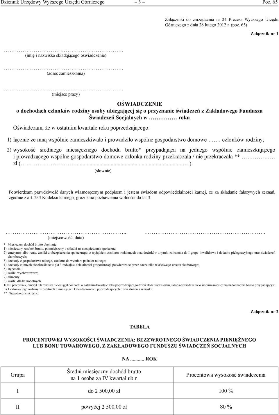 Zakładowego Funduszu Świadczeń Socjalnych w roku Oświadczam, że w ostatnim kwartale roku poprzedzającego: 1) łącznie ze mną wspólnie zamieszkiwało i prowadziło wspólne gospodarstwo domowe.