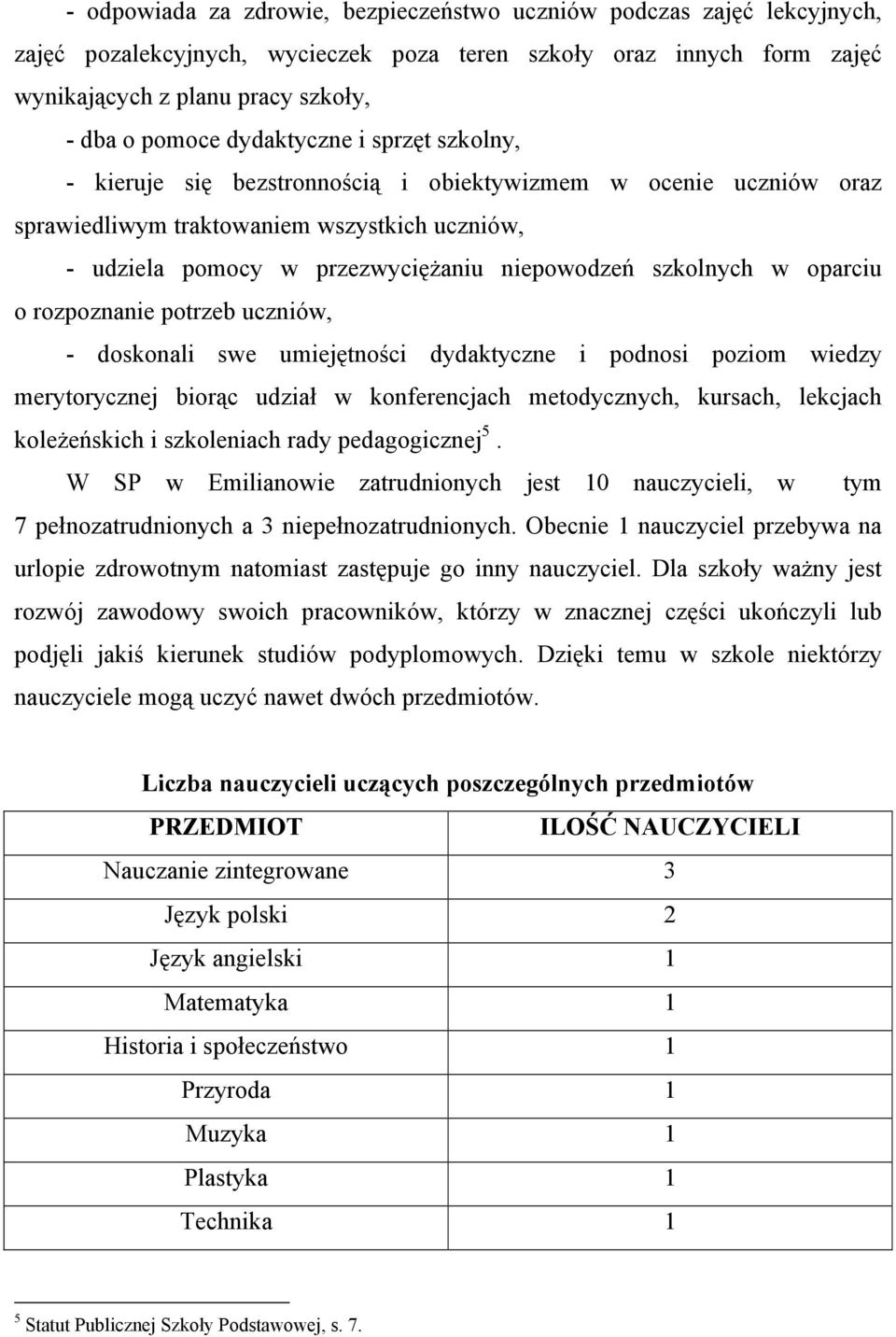 szkolnych w oparciu o rozpoznanie potrzeb uczniów, - doskonali swe umiejętności dydaktyczne i podnosi poziom wiedzy merytorycznej biorąc udział w konferencjach metodycznych, kursach, lekcjach