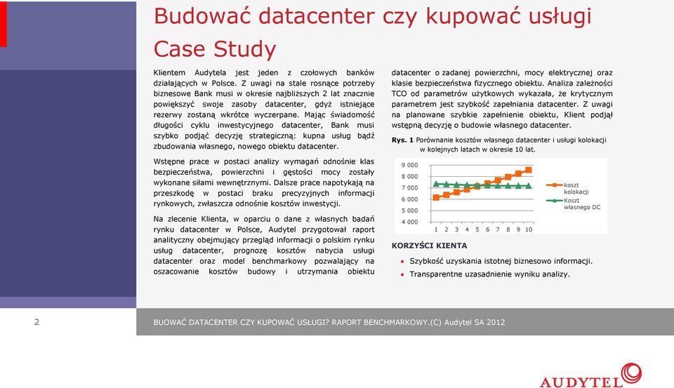 Mając świadomość długości cyklu inwestycyjnego datacenter, Bank musi szybko podjąć decyzję strategiczną: kupna usług bądź zbudowania własnego, nowego obiektu datacenter.