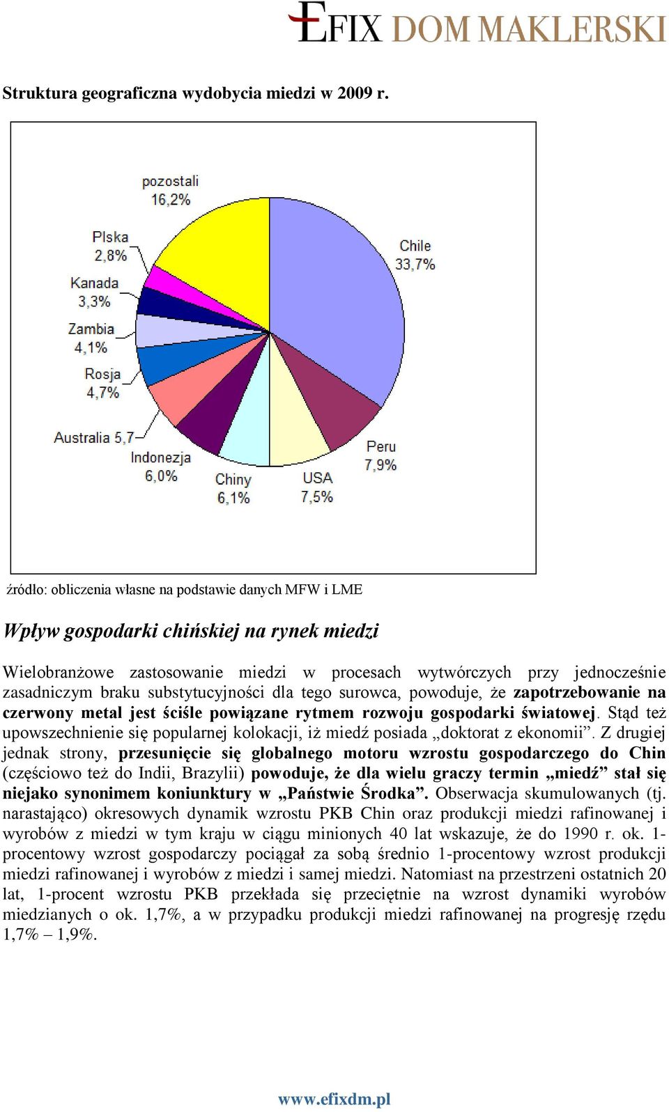 substytucyjności dla tego surowca, powoduje, że zapotrzebowanie na czerwony metal jest ściśle powiązane rytmem rozwoju gospodarki światowej.