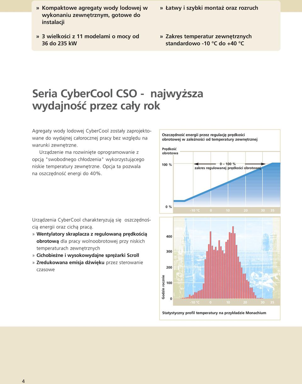 zewnętrzne. Urządzenie ma rozwinięte oprogramowanie z opcją "swobodnego chłodzenia" wykorzystującego niskie temperatury zewnętrzne. Opcja ta pozwala na oszczędność energi do 40%.