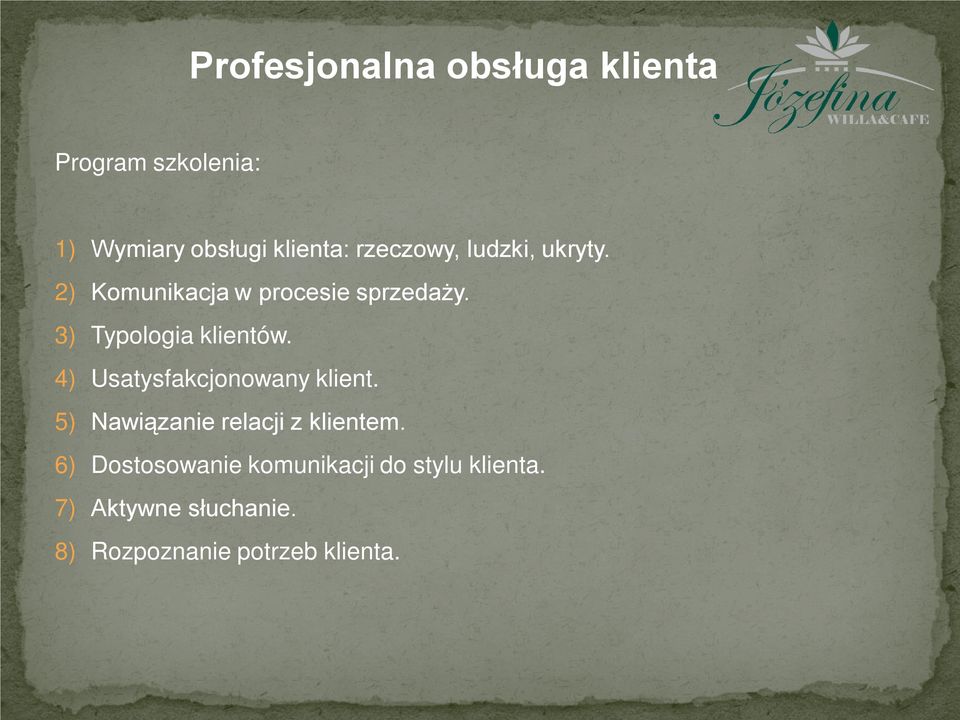 3) Typologia klientów. 4) Usatysfakcjonowany klient.