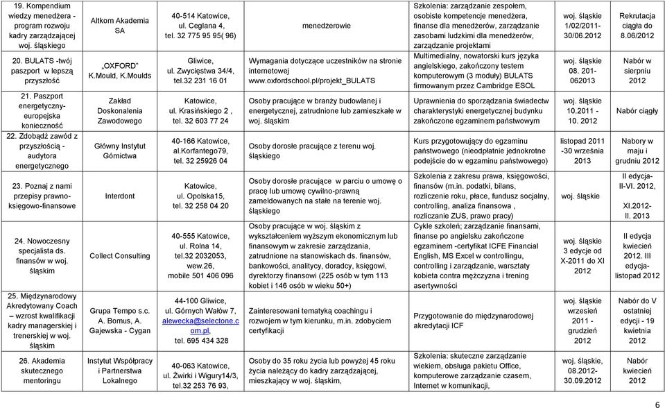 Międzynarodowy Akredytowany Coach wzrost kwalifikacji kadry managerskiej i trenerskiej w woj. śląskim 26. Akademia skutecznego mentoringu Altkom Akademia SA OXFORD K.Mould, K.