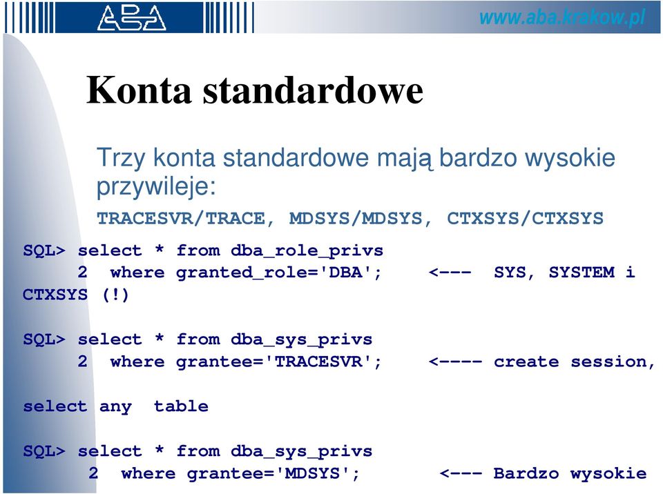 SYS, SYSTEM i CTXSYS (!