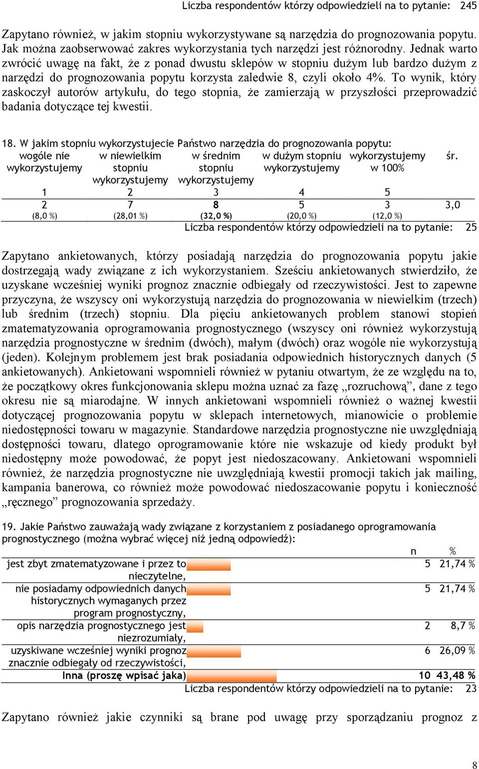 Jednak warto zwrócić uwagę na fakt, że z ponad dwustu sklepów w stopniu dużym lub bardzo dużym z narzędzi do prognozowania popytu korzysta zaledwie 8, czyli około 4%.