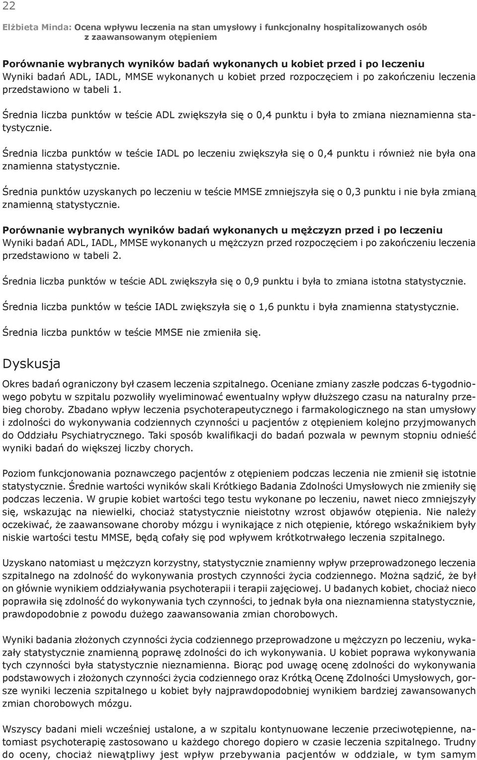 Średnia liczba punktów w teście IADL po leczeniu zwiększyła się o 0,4 punktu i również nie była ona znamienna statystycznie.