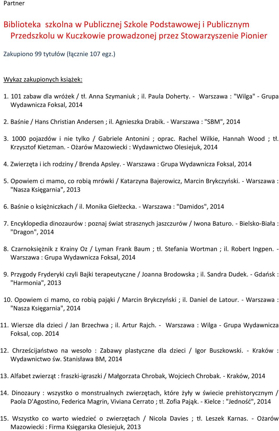 Agnieszka Drabik. - Warszawa : "SBM", 2014 3. 1000 pojazdów i nie tylko / Gabriele Antonini ; oprac. Rachel Wilkie, Hannah Wood ; tł. Krzysztof Kietzman.