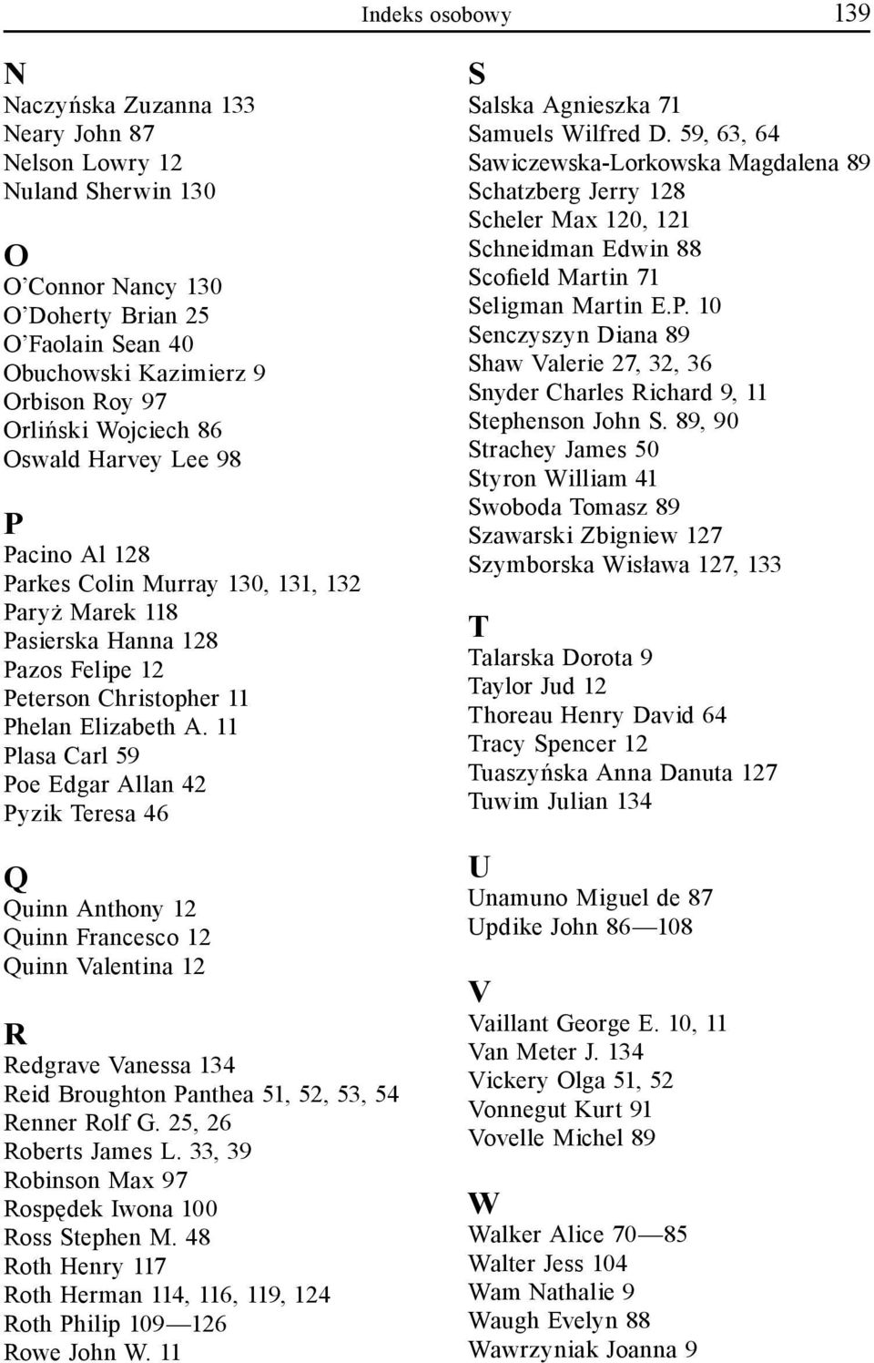 11 Plasa Carl 59 Poe Edgar Allan 42 Pyzik Teresa 46 Q Quinn Anthony 12 Quinn Francesco 12 Quinn Valentina 12 R Redgrave Vanessa 134 Reid Broughton Panthea 51, 52, 53, 54 Renner Rolf G.