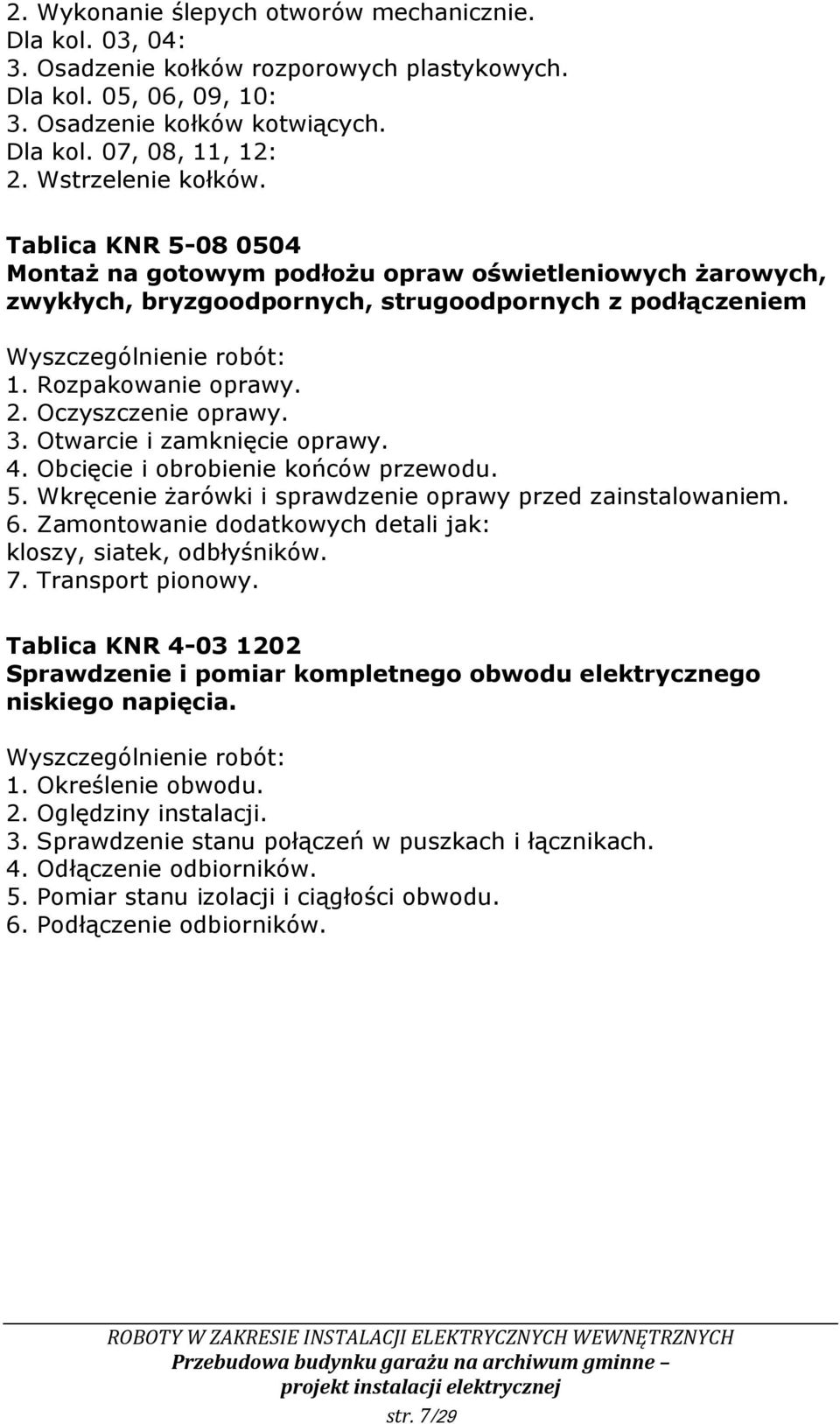 Oczyszczenie oprawy. 3. Otwarcie i zamknięcie oprawy. 4. Obcięcie i obrobienie końców przewodu. 5. Wkręcenie żarówki i sprawdzenie oprawy przed zainstalowaniem. 6.