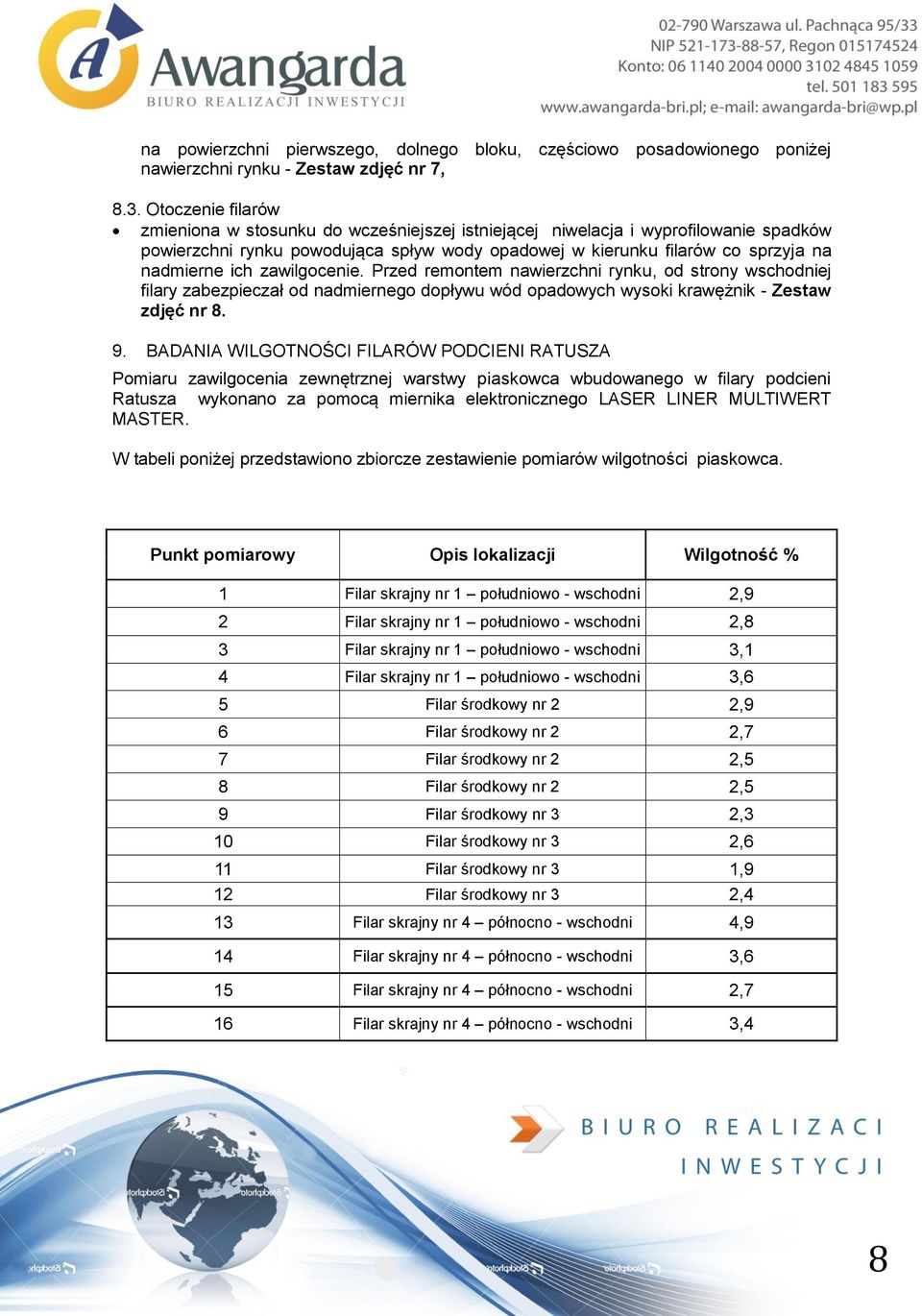 zawilgocenie. Przed remontem nawierzchni rynku, od strony wschodniej filary zabezpieczał od nadmiernego dopływu wód opadowych wysoki krawężnik - Zestaw zdjęć nr 8. 9.