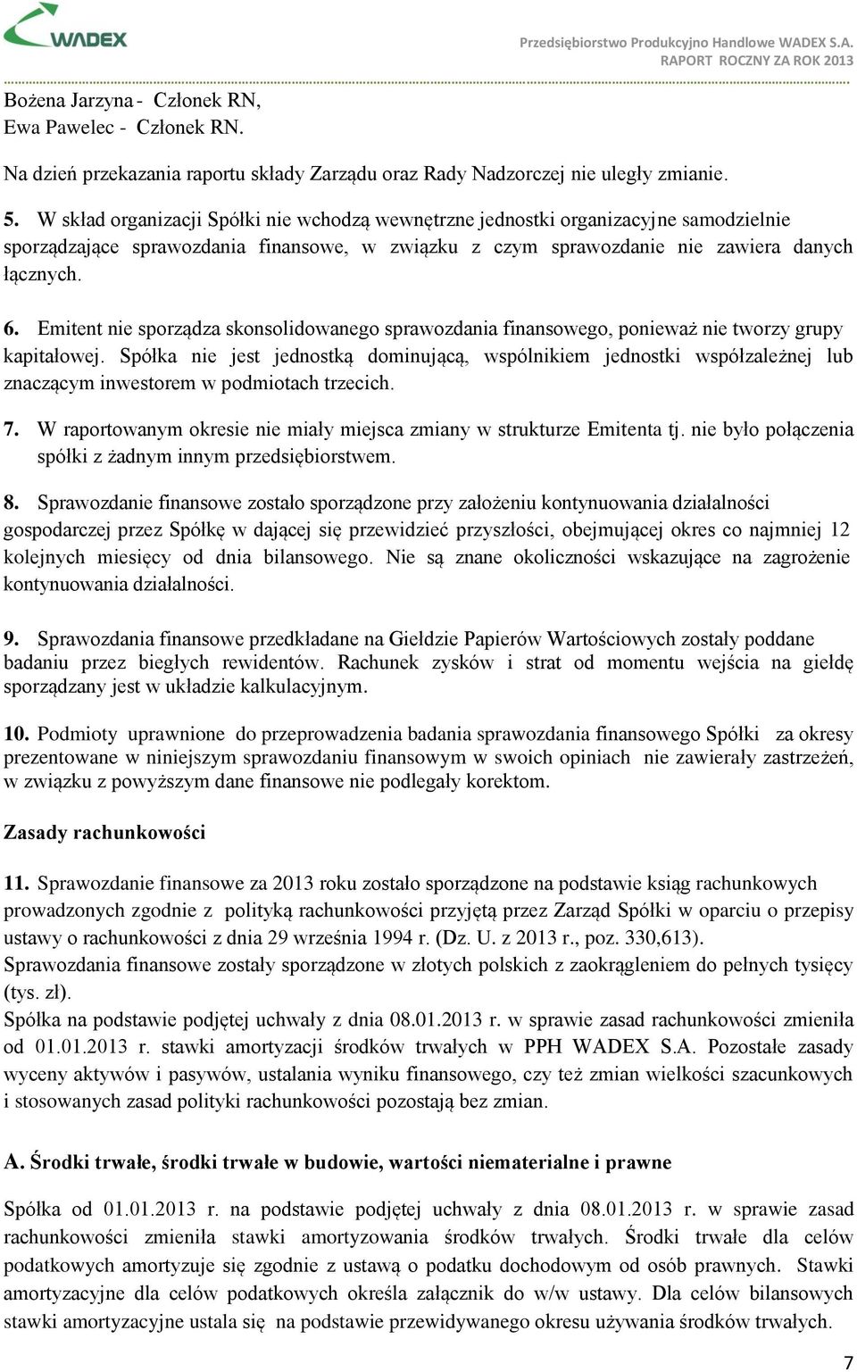 Emitent nie sporządza skonsolidowanego sprawozdania finansowego, ponieważ nie tworzy grupy kapitałowej.