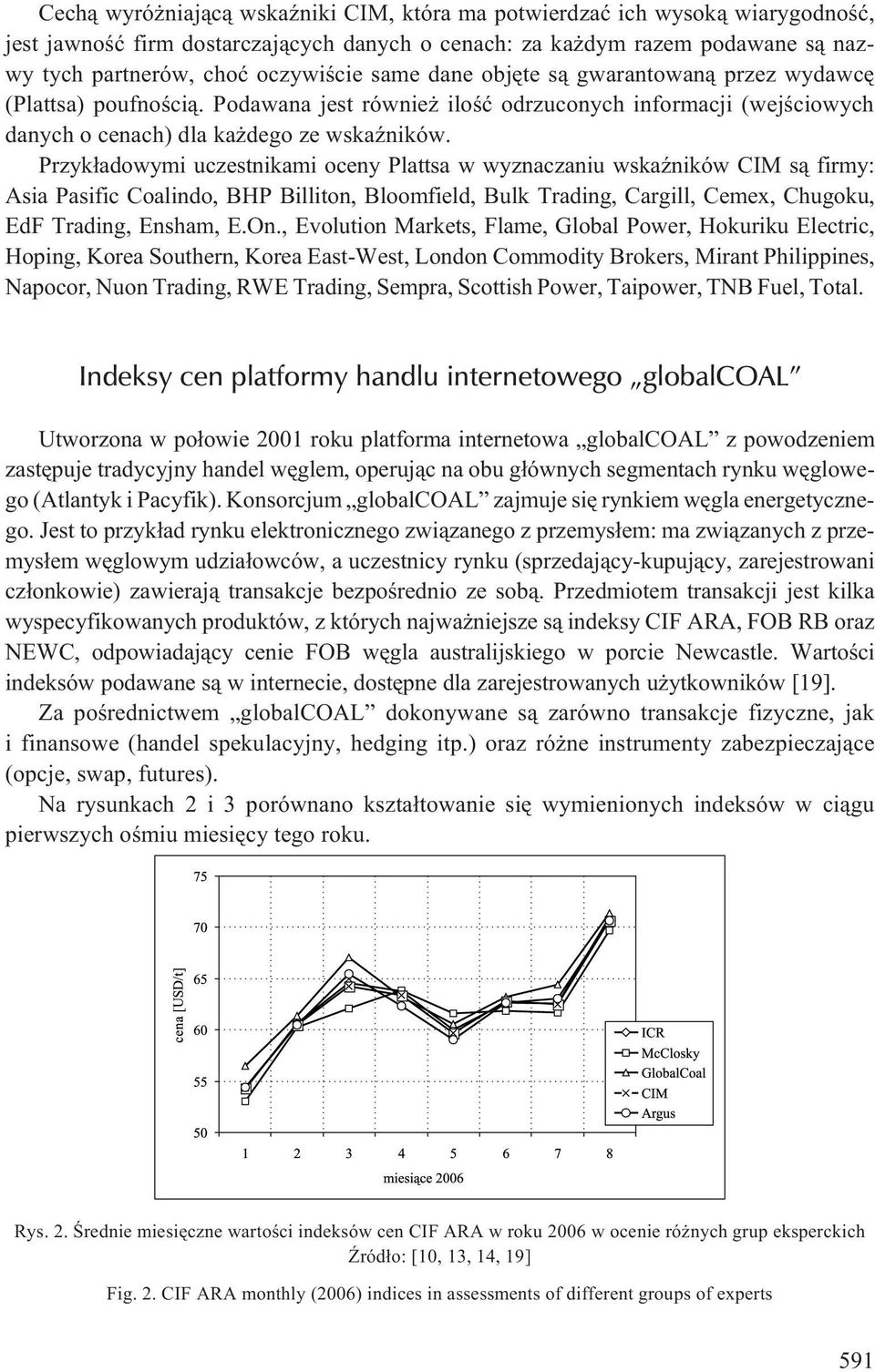 Przyk³adowymi uczestnikami oceny Plattsa w wyznaczaniu wskaÿników CIM s¹ firmy: Asia Pasific Coalindo, BHP Billiton, Bloomfield, Bulk Trading, Cargill, Cemex, Chugoku, EdF Trading, Ensham, E.On.