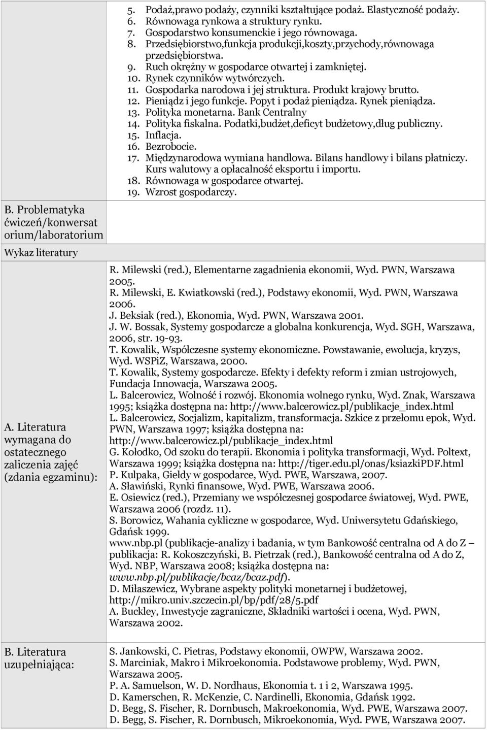 Ruch okrężny w gospodarce otwartej i zamkniętej. 10. Rynek czynników wytwórczych. 11. Gospodarka narodowa i jej struktura. Produkt krajowy brutto. 12. Pieniądz i jego funkcje. Popyt i podaż pieniądza.