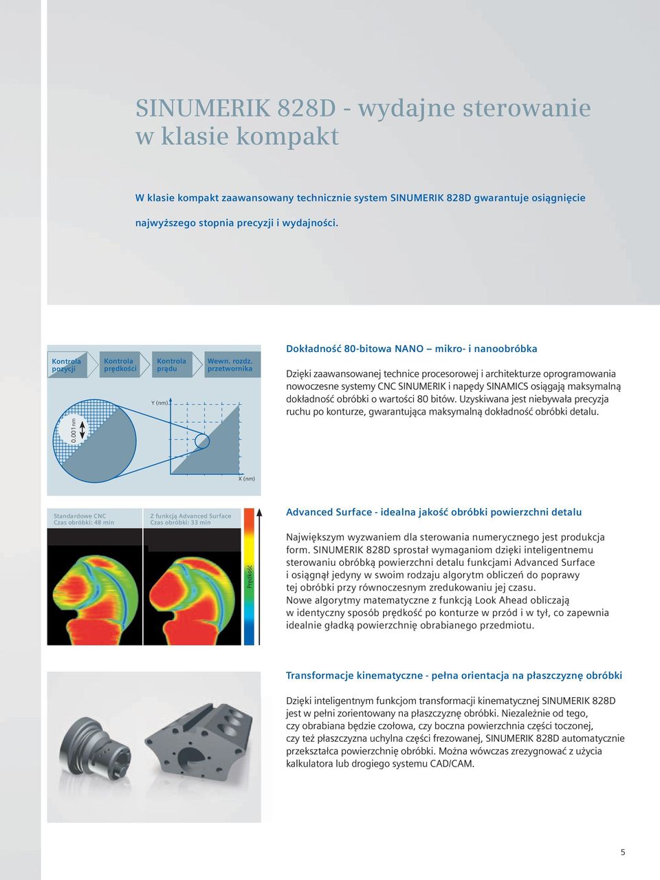 przetwornika Dokładność 80-bitowa NANO mikro- i nanoobróbka Dzięki zaawansowanej technice procesorowej i architekturze oprogramowania nowoczesne systemy CNC SINUMERIK i napędy SINAMICS osiągają