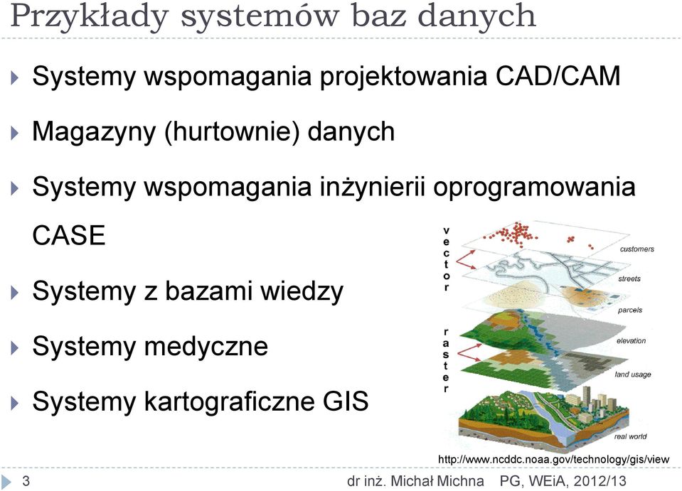 CASE Systemy z bazami wiedzy Systemy medyczne Systemy kartograficzne GIS 3