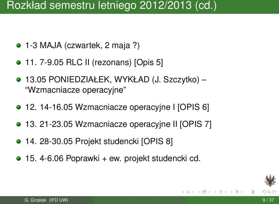 Szczytko) Wzmacniacze operacyjne 12. 14-16.05 Wzmacniacze operacyjne I [OPIS 6] 13. 21-23.