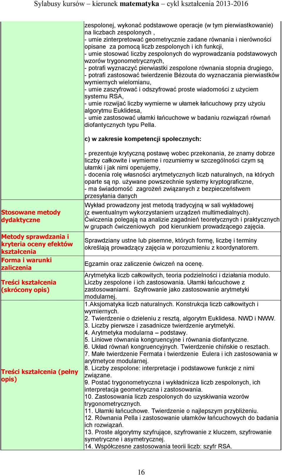 twierdzenie Bézouta do wyznaczania pierwiastków wymiernych wielomianu, - umie zaszyfrować i odszyfrować proste wiadomości z użyciem systemu RSA, - umie rozwijać liczby wymierne w ułamek łańcuchowy