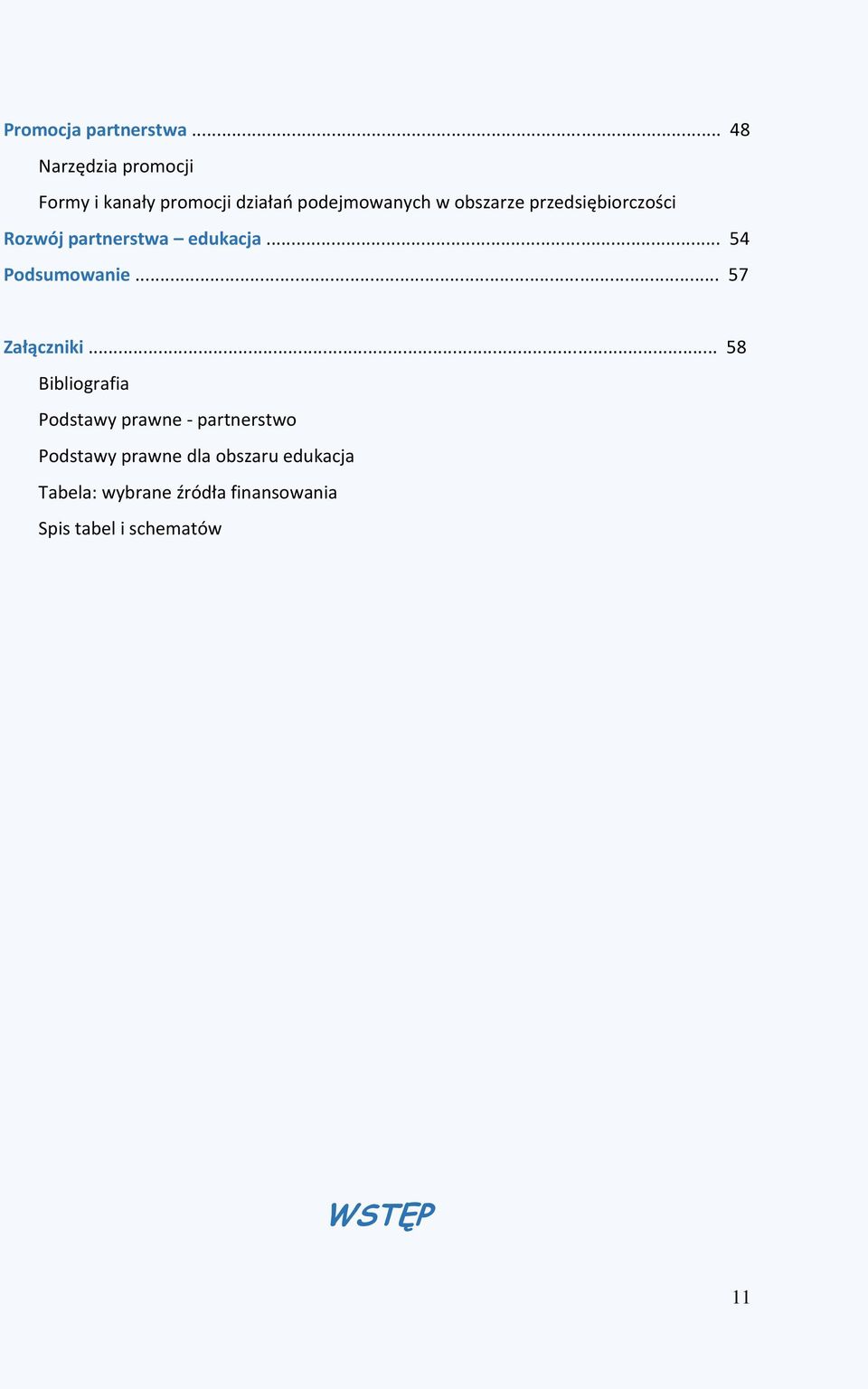 przedsiębiorczości Rozwój partnerstwa edukacja... 54 Podsumowanie... 57 Załączniki.