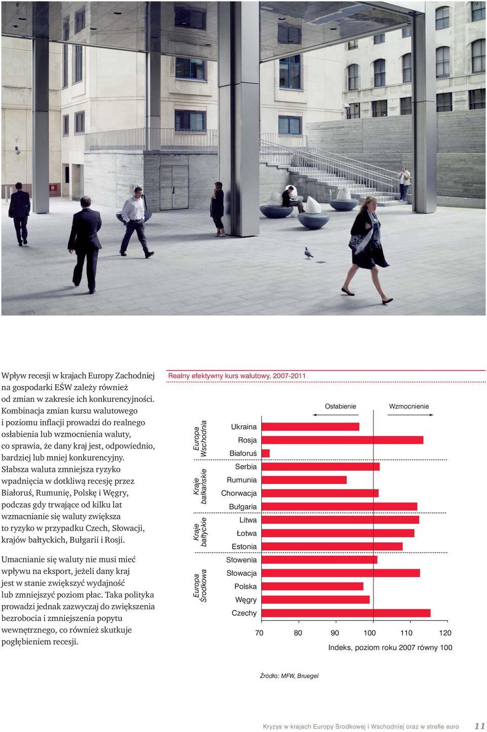 Słabsza waluta zmniejsza ryzyko wpadnięcia w dotkliwą recesję przez Białoruś, Rumunię, Polskę i Węgry, podczas gdy trwające od kilku lat wzmacnianie się waluty zwiększa to ryzyko w przypadku Czech,
