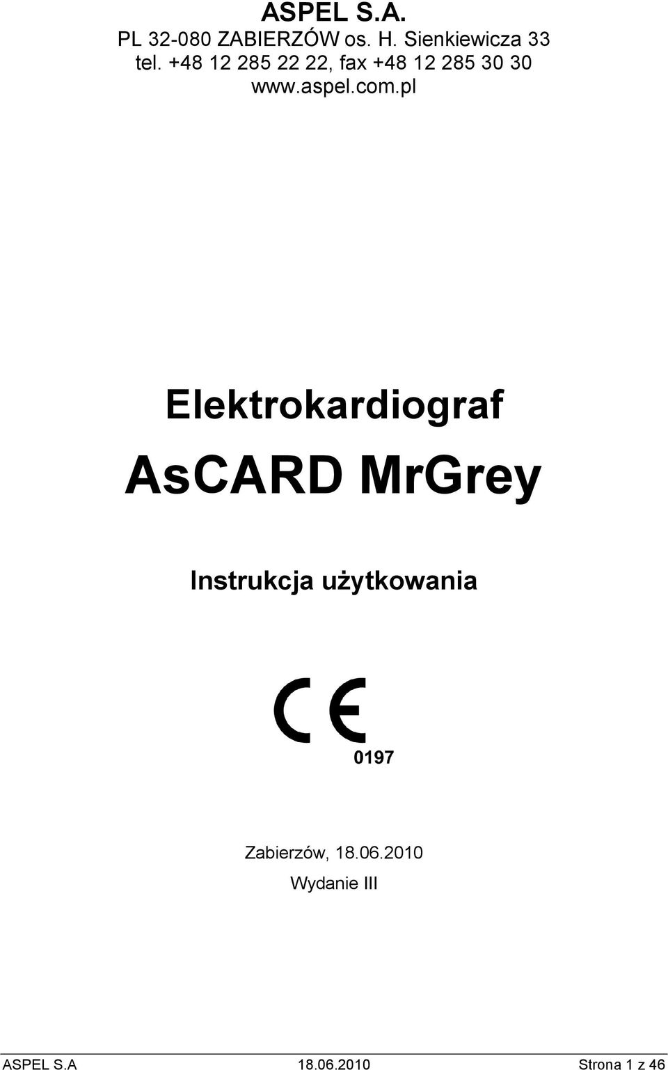 pl Elektrokardiograf AsCARD MrGrey Instrukcja uŝytkowania