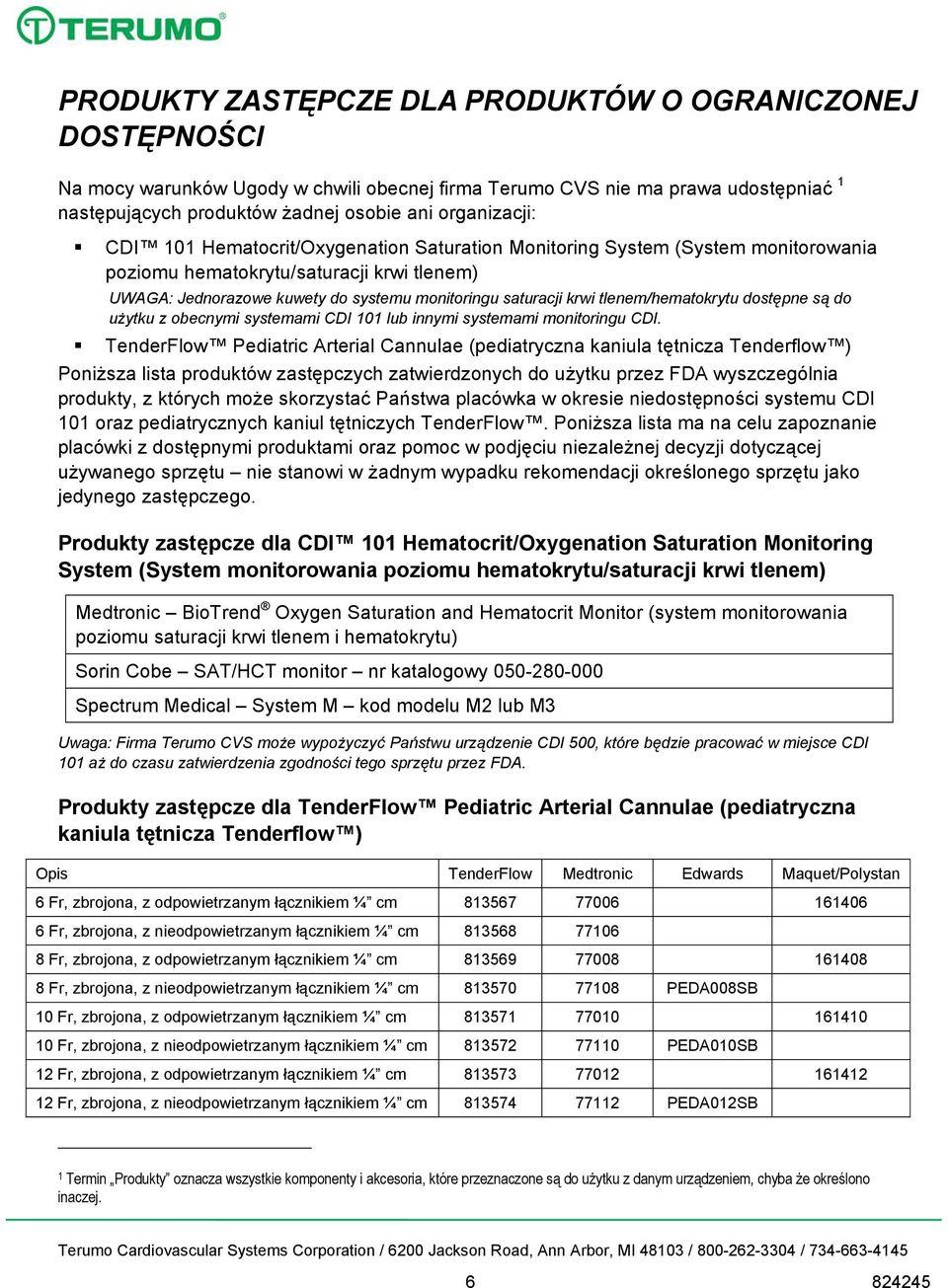 tlenem/hematokrytu dostępne są do użytku z obecnymi systemami CDI 101 lub innymi systemami monitoringu CDI.