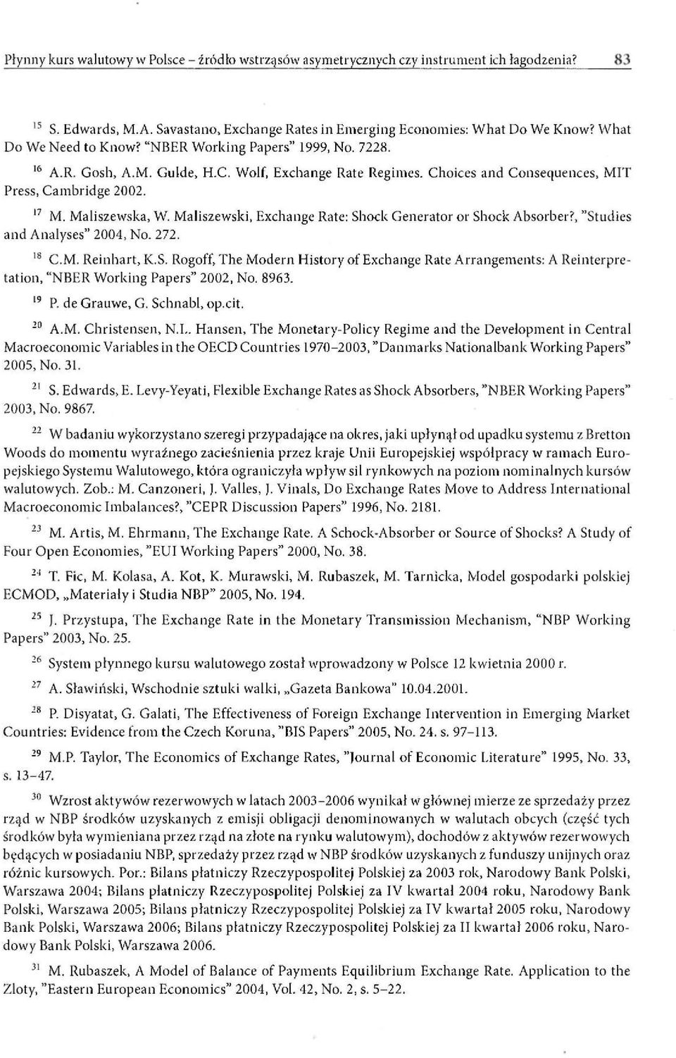 272. 18 C.M. Reinhart, K.S. Rogoff, The Modern History of Exchange Rate Arrangements: A Reinterpretation, "NBER Working Papers" 2002, No. 8963. 19 P. de Grauwe, G. Schnabl, op.cit. 20 A.M. Christensen, N.