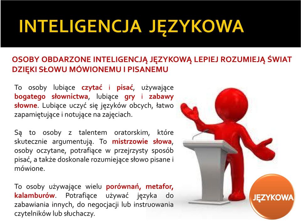 Są to osoby z talentem oratorskim, które skutecznie argumentują.