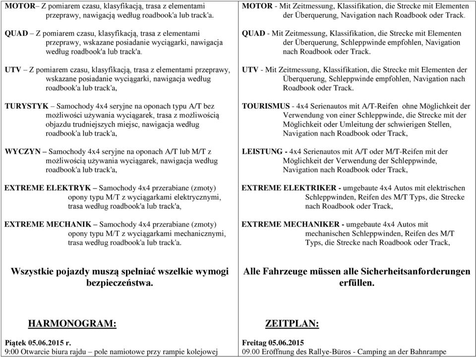 UTV Z pomiarem czasu, klasyfikacją, trasa z elementami przeprawy, wskazane posiadanie wyciągarki, nawigacja według roadbook'a lub track'a, TURYSTYK Samochody 4x4 seryjne na oponach typu A/T bez