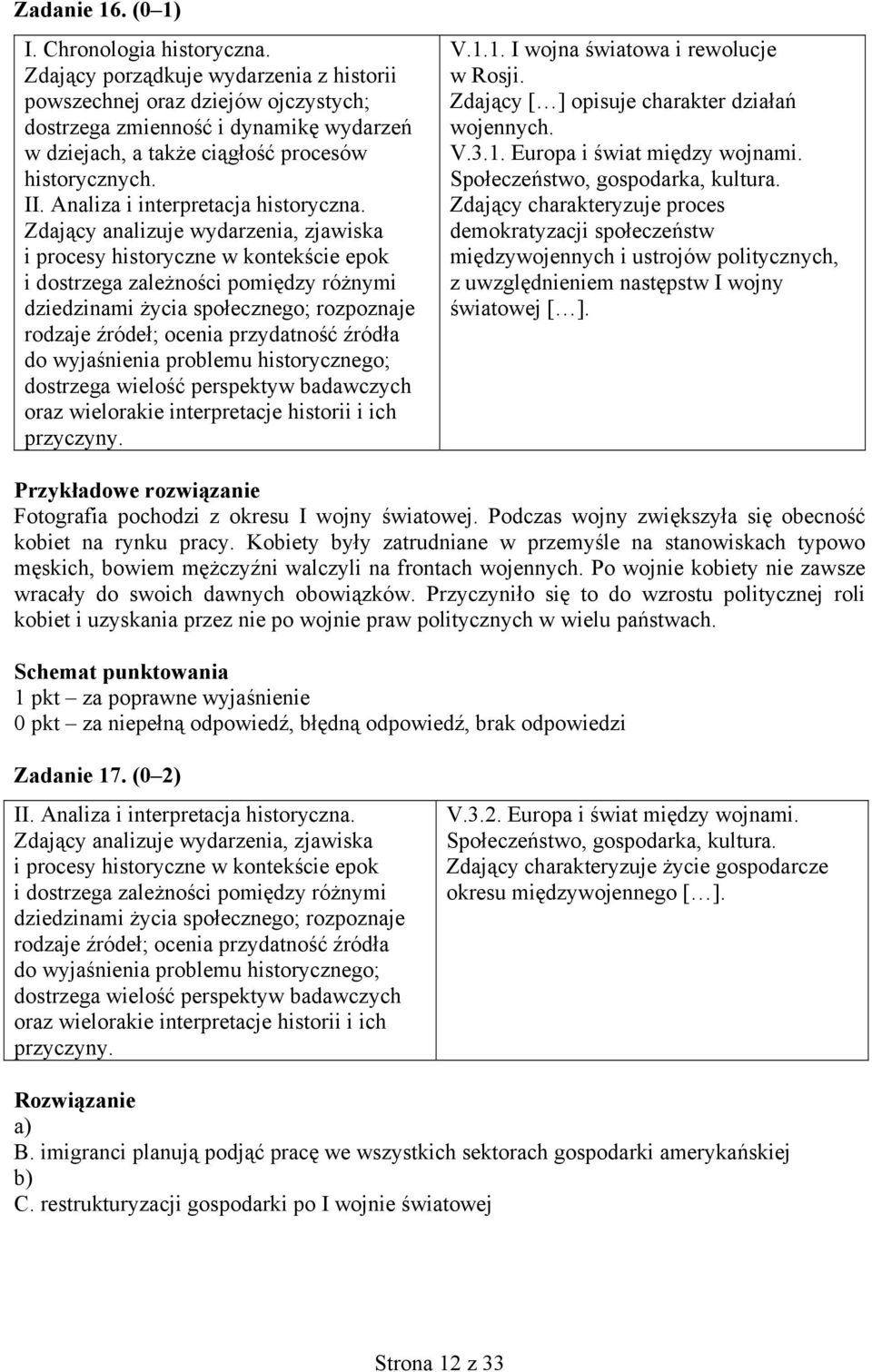 1. I wojna światowa i rewolucje w Rosji. Zdający [ ] opisuje charakter działań wojennych. V.3.1. Europa i świat między wojnami. Społeczeństwo, gospodarka, kultura.